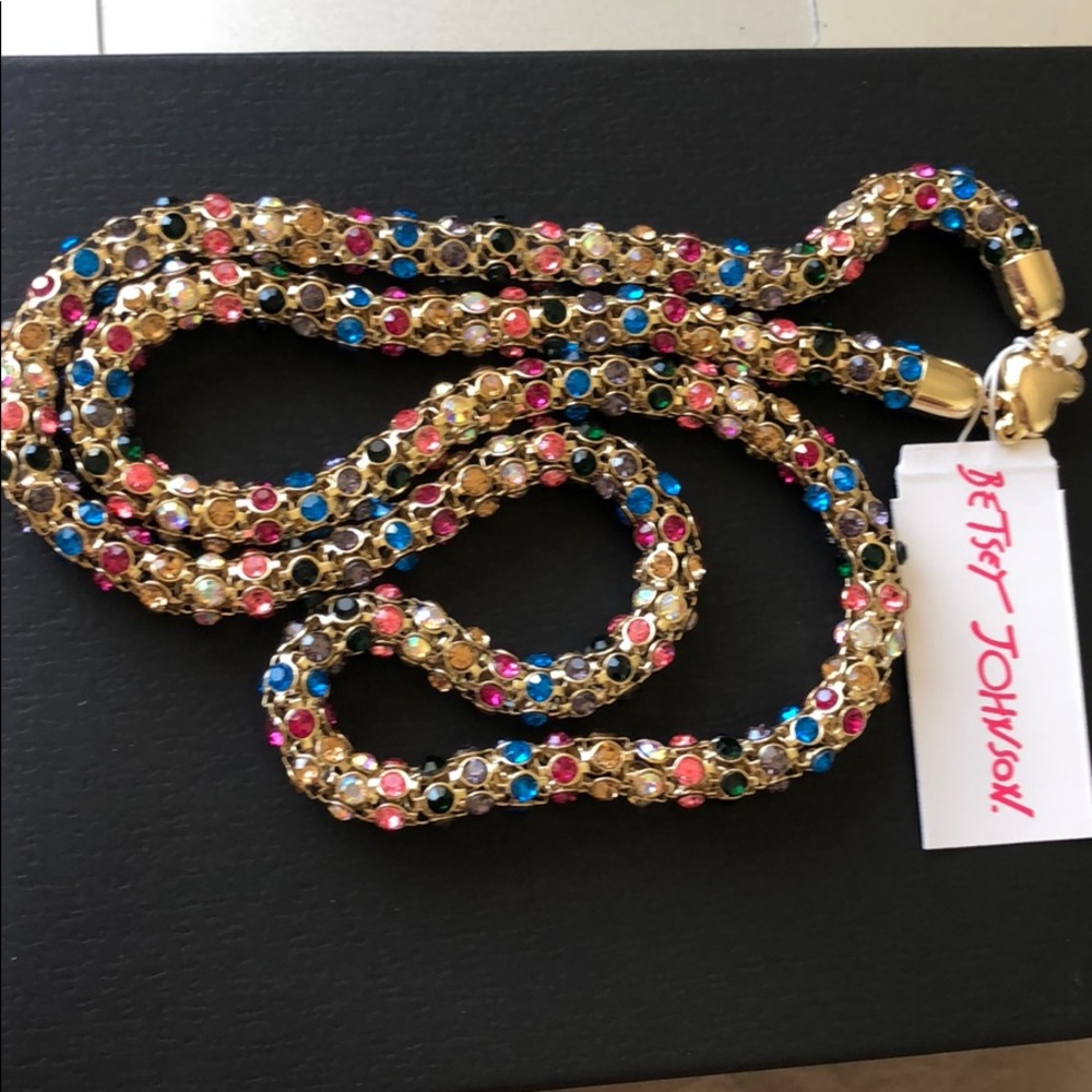 Betsey Johnson Mixed Stone Mesh Tube Long Necklace - Picture 4 of 7